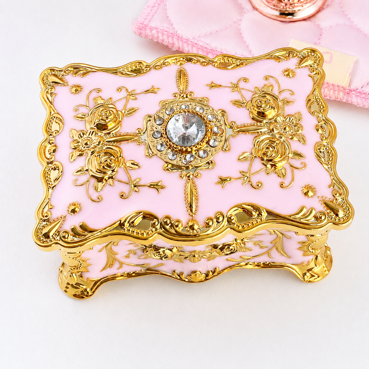 Versailles Rose Palace Jewelry Box – Vintage Enamel & Rhinestone Trinket Case