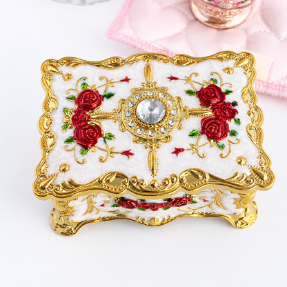 Versailles Rose Palace Jewelry Box – Vintage Enamel & Rhinestone Trinket Case