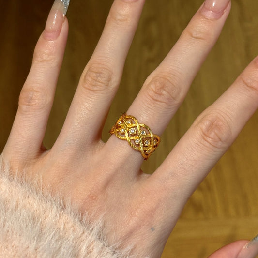 Vintage Lace – S925 Silver & Gold Plated Cross-Hollow CZ Ring