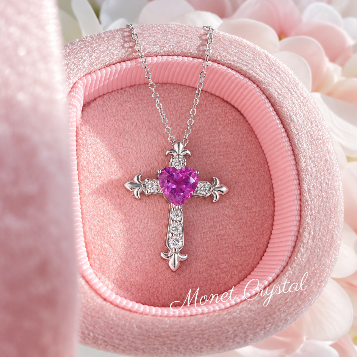 “Violet Devotion” S925 Sterling Silver Natural Amethyst Heart Cross Necklace