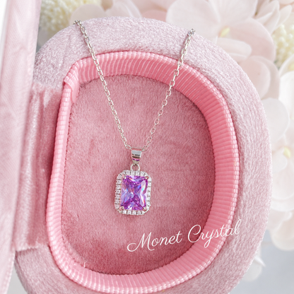 “Violet Evening” S925 Sterling Silver 2CT Purple Zircon Halo Necklace
