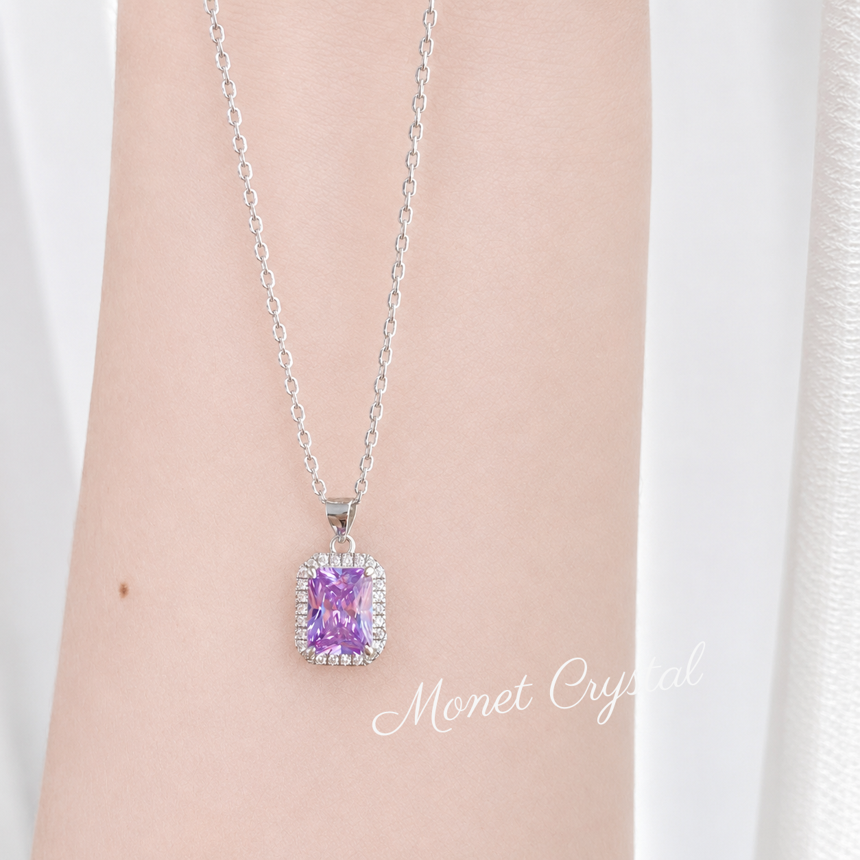 “Violet Evening” S925 Sterling Silver 2CT Purple Zircon Halo Necklace
