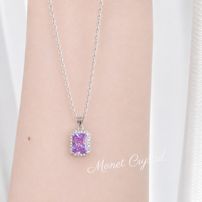 “Violet Evening” S925 Sterling Silver 2CT Purple Zircon Halo Necklace