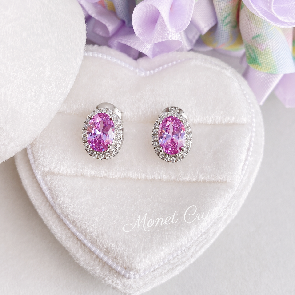 “Violet Orbit” S925 Sterling Silver 1CT Purple Zircon Halo Stud Earrings