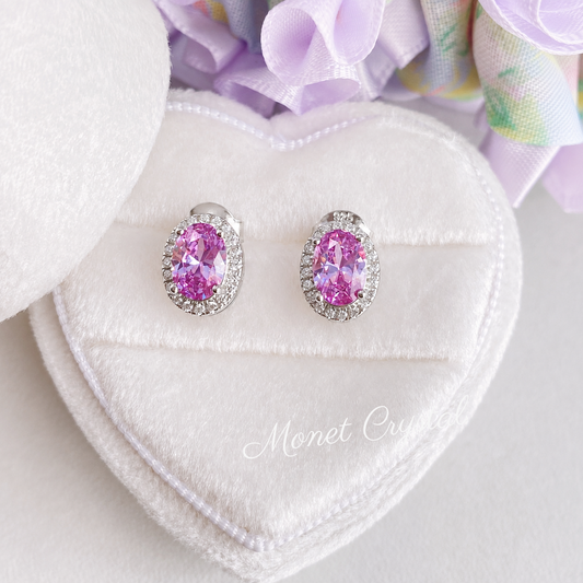 “Violet Orbit” S925 Sterling Silver 1CT Purple Zircon Halo Stud Earrings