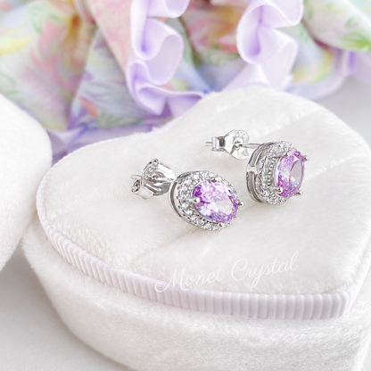 “Violet Orbit” S925 Sterling Silver 1CT Purple Zircon Halo Stud Earrings