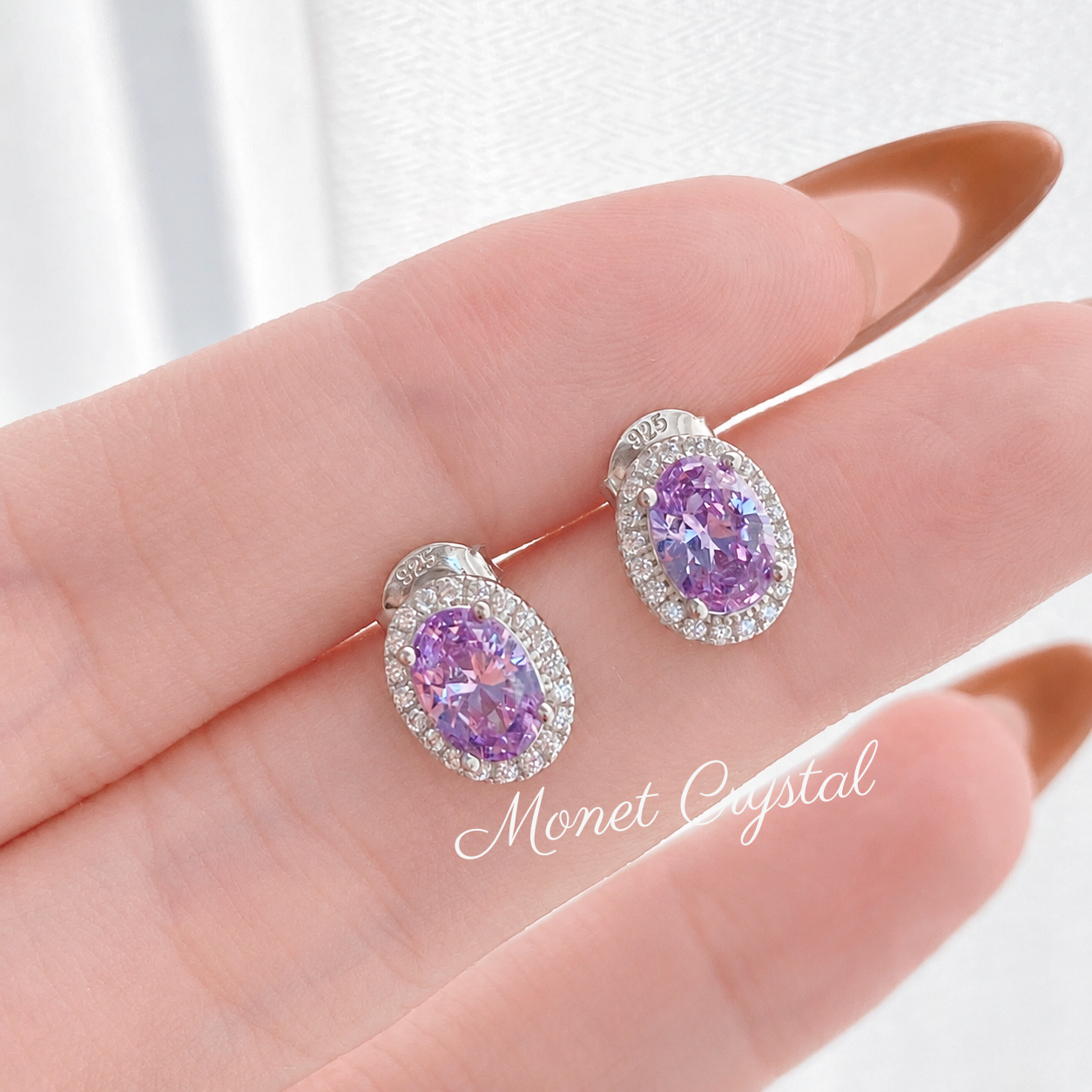 “Violet Orbit” S925 Sterling Silver 1CT Purple Zircon Halo Stud Earrings