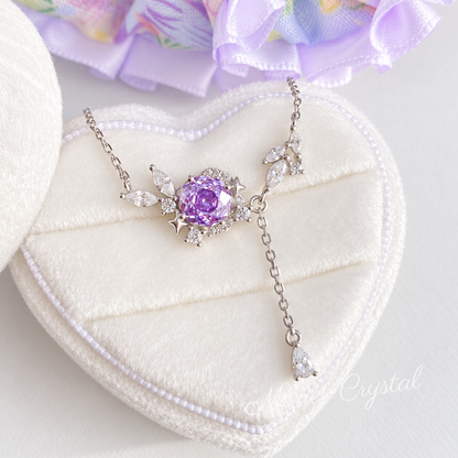 “Violet Rose” Platinum Plated S925 Sterling Silver Rose-Cut Zircon Necklace & Bracelet Set