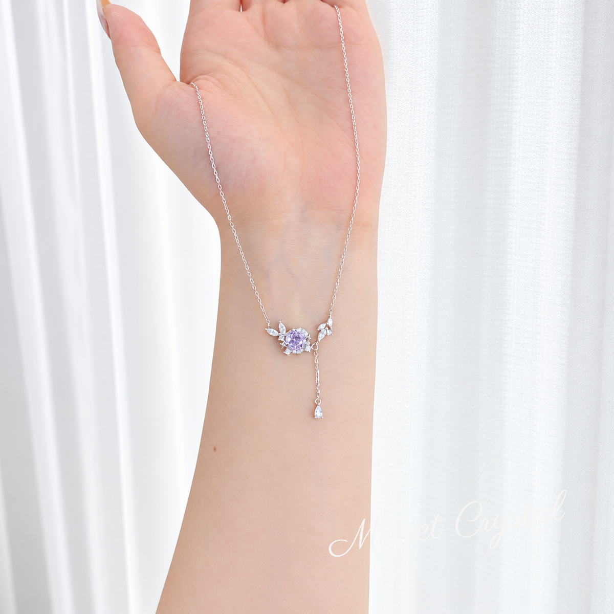“Violet Rose” Platinum Plated S925 Sterling Silver Rose-Cut Zircon Necklace & Bracelet Set
