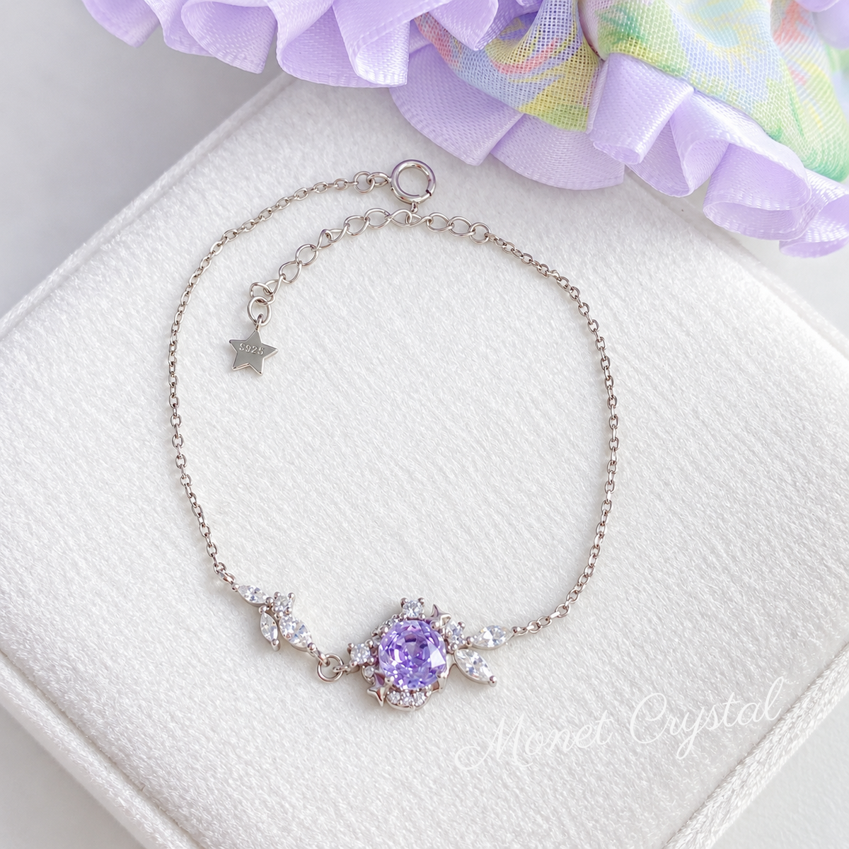 “Violet Rose” Platinum Plated S925 Sterling Silver Rose-Cut Zircon Necklace & Bracelet Set