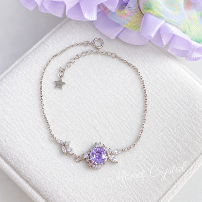“Violet Rose” Platinum Plated S925 Sterling Silver Rose-Cut Zircon Necklace & Bracelet Set