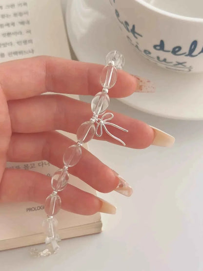 "White lce Crystal" 925 Sterling Silver Bowknot WhiteCrystal Bead Bracelet-Delicate,Pure, and Elegant.