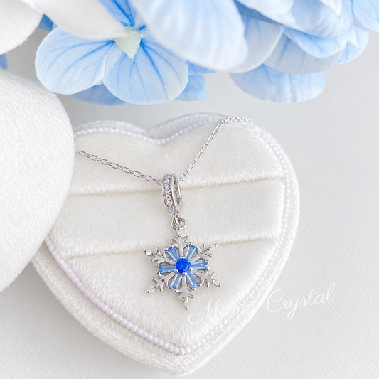 “Winter Blue” S925 Sterling Silver Blue Zircon Snowflake Necklace