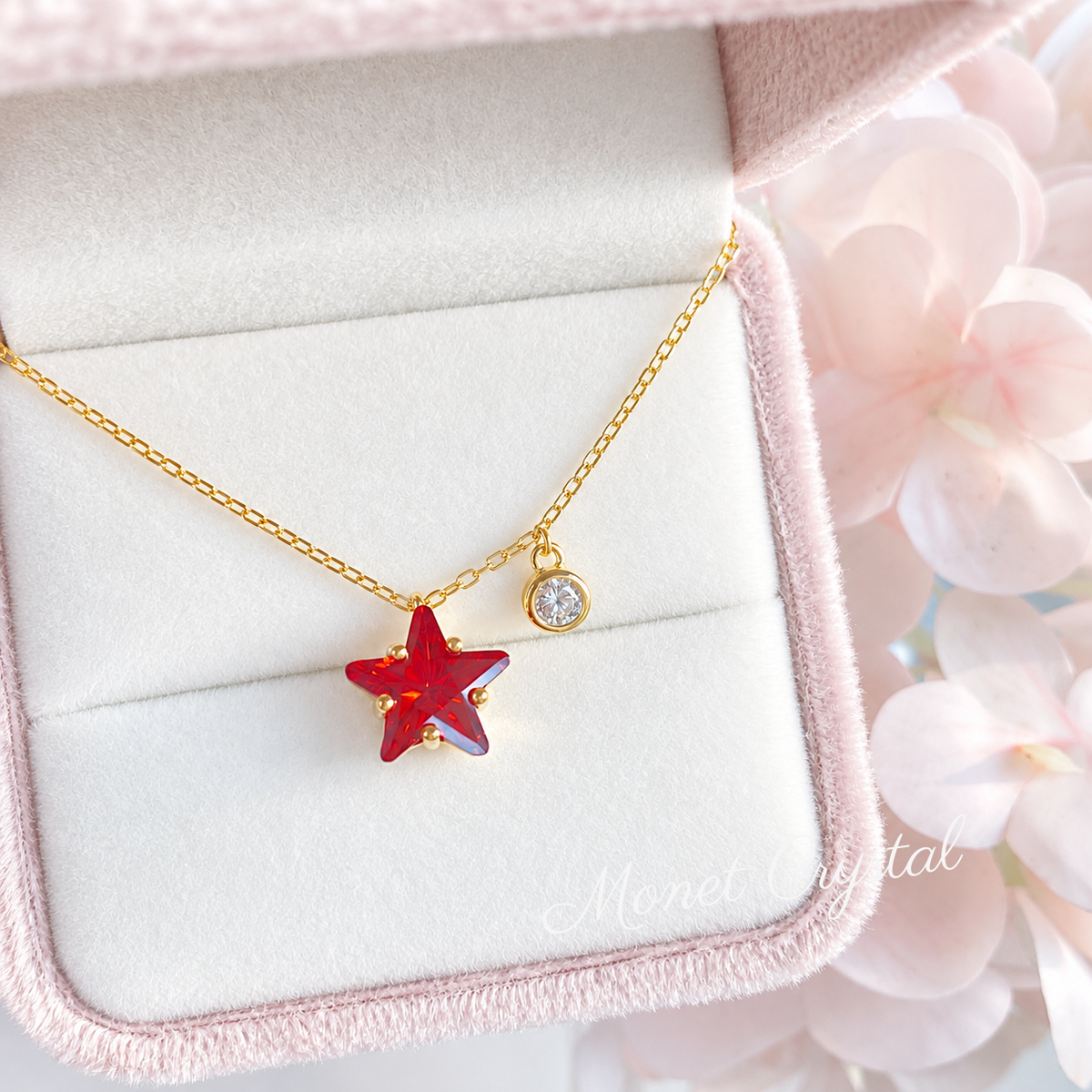 “Wish Upon” S925 Sterling Silver Red Star Zircon Necklace
