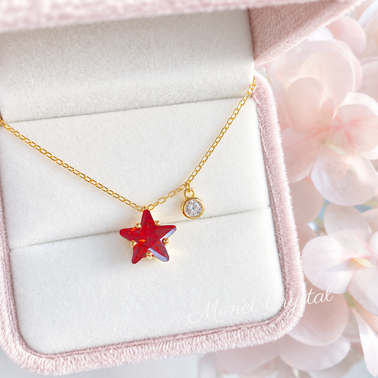 “Wish Upon” S925 Sterling Silver Red Star Zircon Necklace