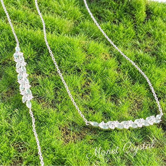 “Wisteria Vine” White Gold Plated S925 Sterling Silver Moss Agate Necklace & Bracelet Set