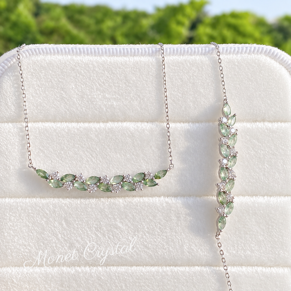 “Wisteria Vine” White Gold Plated S925 Sterling Silver Moss Agate Necklace & Bracelet Set