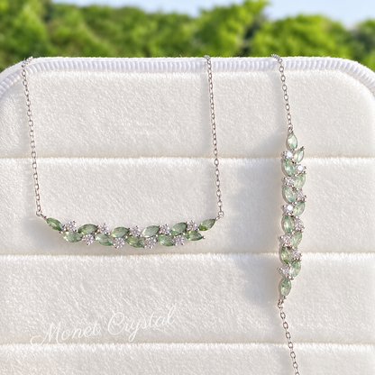 “Wisteria Vine” White Gold Plated S925 Sterling Silver Moss Agate Necklace & Bracelet Set