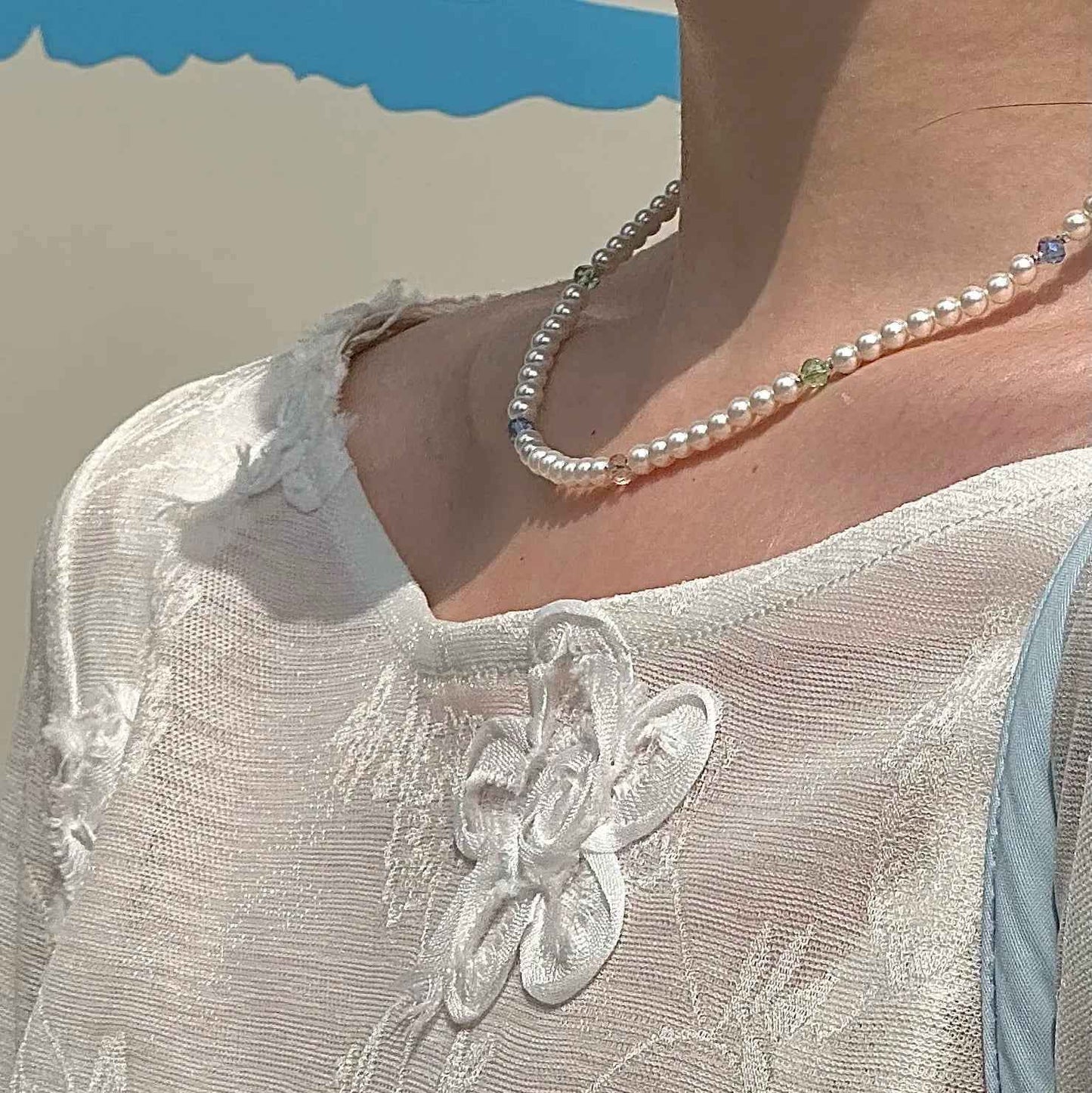 "Yingluo" 925 Sterling Silver Necklace with Pearls and Czech Beads - Unique and Gentle