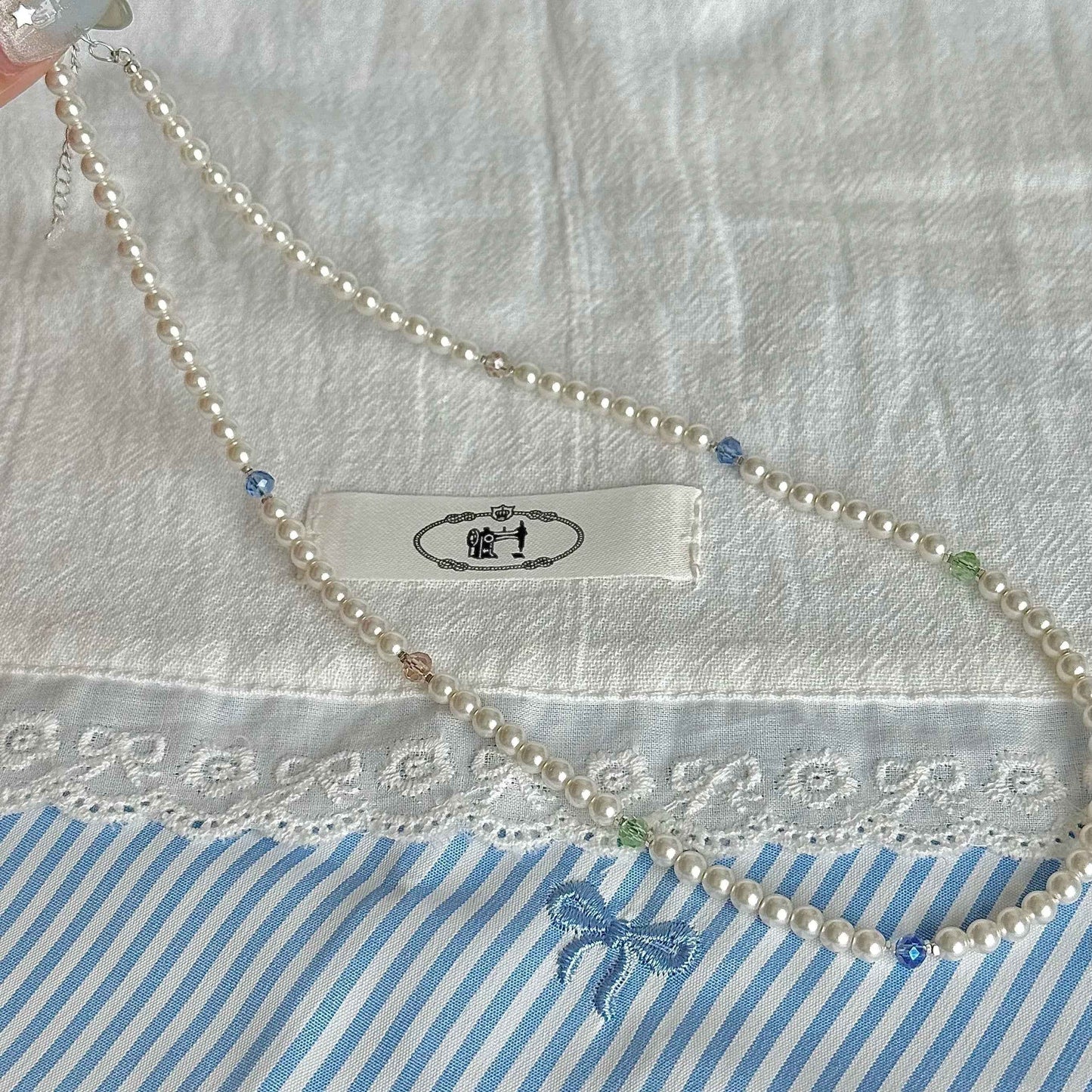 "Yingluo" 925 Sterling Silver Necklace with Pearls and Czech Beads - Unique and Gentle