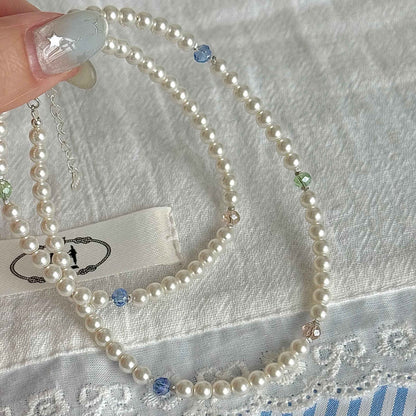 "Yingluo" 925 Sterling Silver Necklace with Pearls and Czech Beads - Unique and Gentle