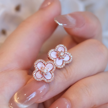 "Spring Blossom Promise" Pink Clover Mother-of-Pearl Jewelry Set | Necklace, Bracelet, Ring & Earrings, 925 Sterling Silver