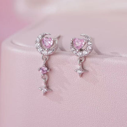 "Romantic Star River" 925 Sterling Silber Herz, Mond und Stern Halskette - Verträumt und Elegant 