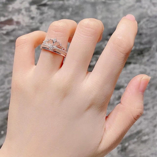 Castle Empress 925 Sterling Silber Moissanit Ring Set – Kronendesign 