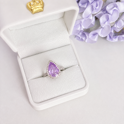 “Violet Cascade” S925 Sterling Silver 4CT Pear-Cut 8A Zircon Halo Ring