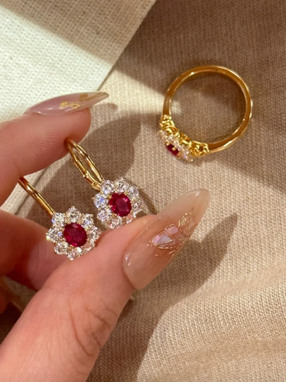 “Ruby Soleil” S925 Sterling Silver Ruby Floral Jewelry Set