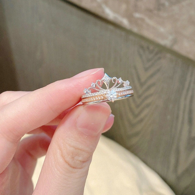 Castle Empress 925 Sterling Silber Moissanit Ring Set – Kronendesign 