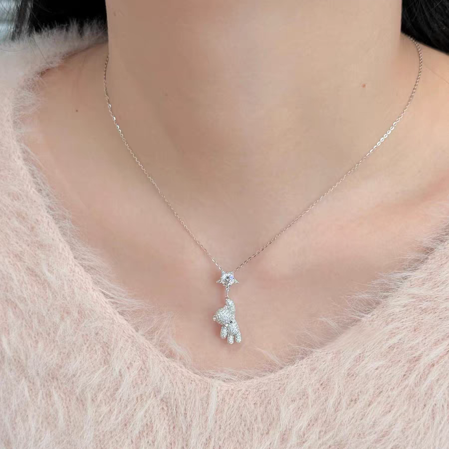 “Starry Bear Dream” 925 Sterling Silver Moissanite Teddy Bear Necklace