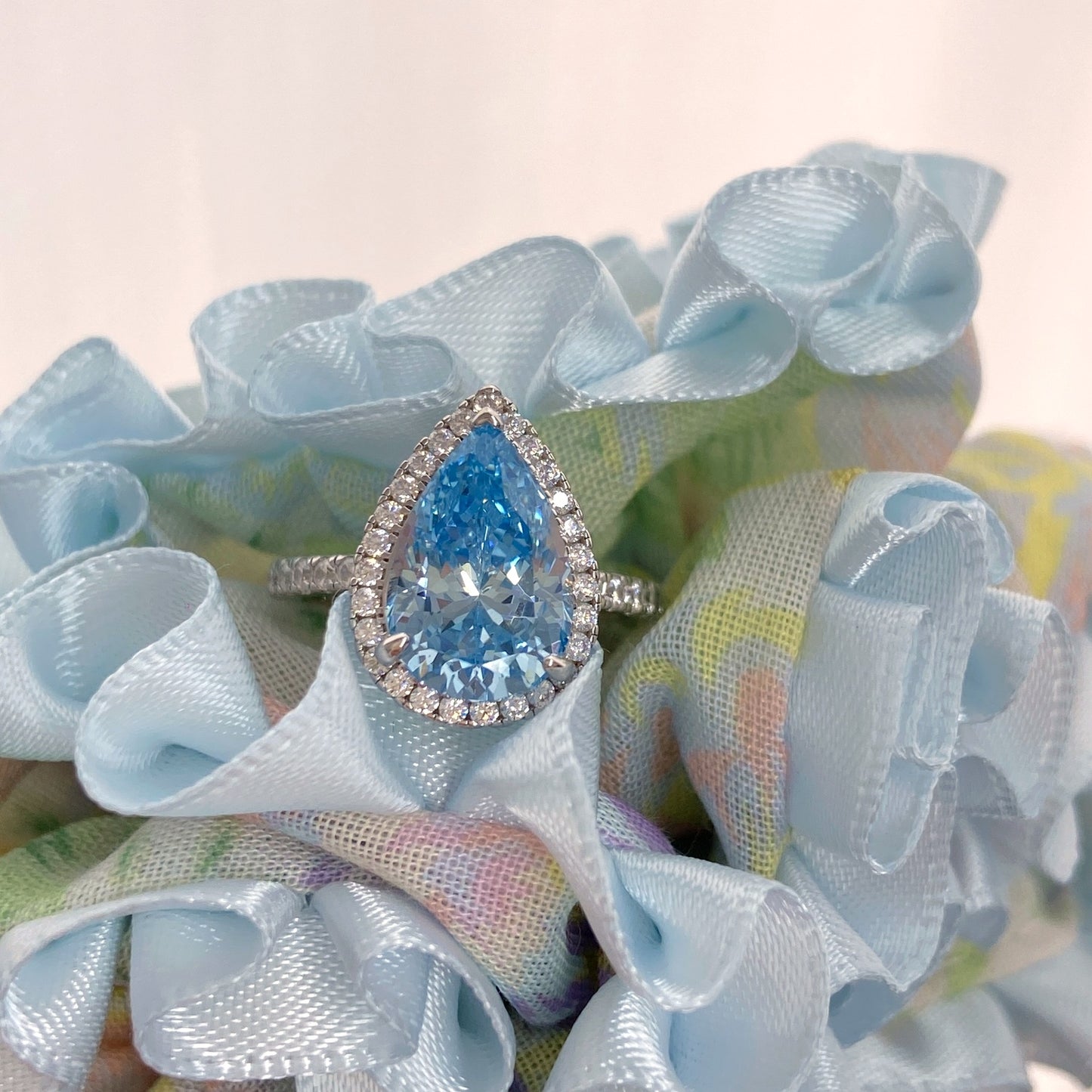 “Aqua Marquis” S925 Sterling Silver Pear-Cut High Carbon Diamond Ring
