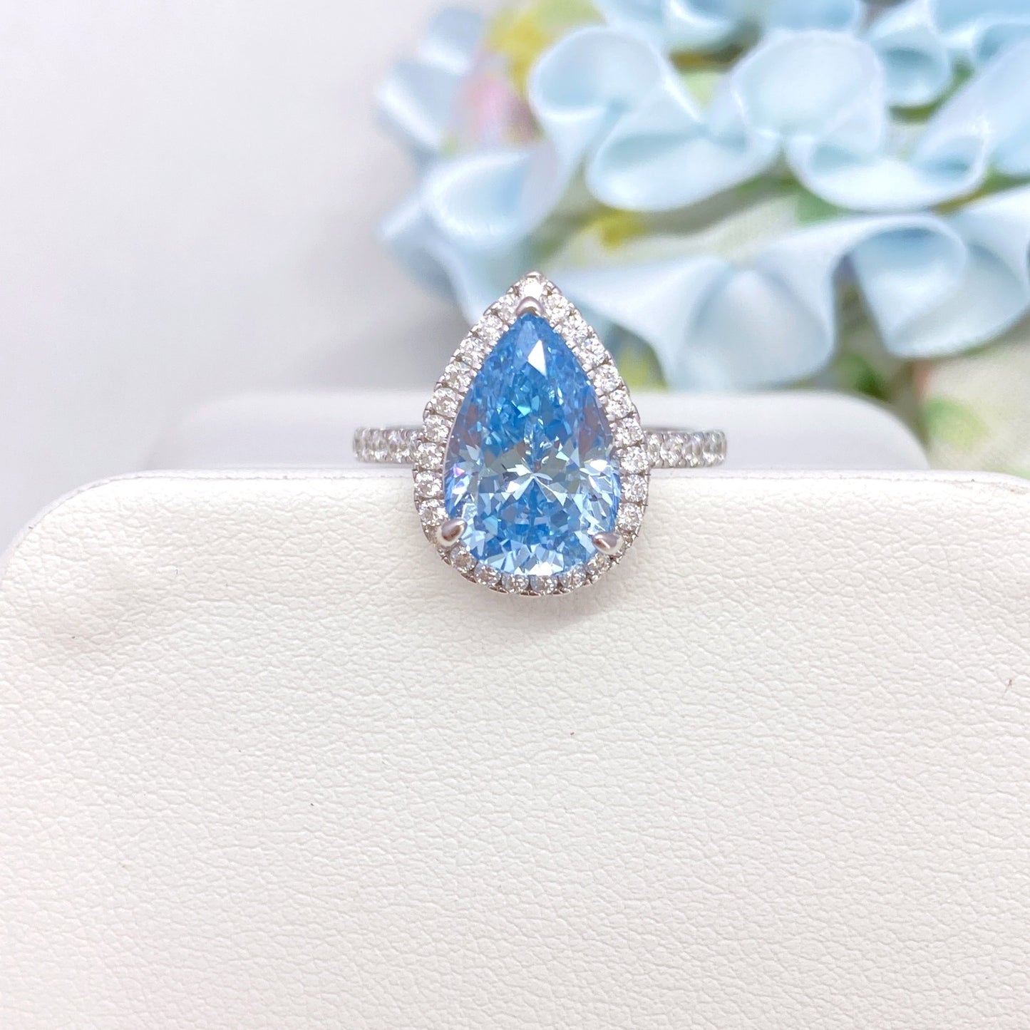 “Aqua Marquis” S925 Sterling Silver Pear-Cut High Carbon Diamond Ring