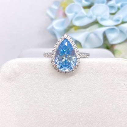 “Aqua Marquis” S925 Sterling Silver Pear-Cut High Carbon Diamond Ring