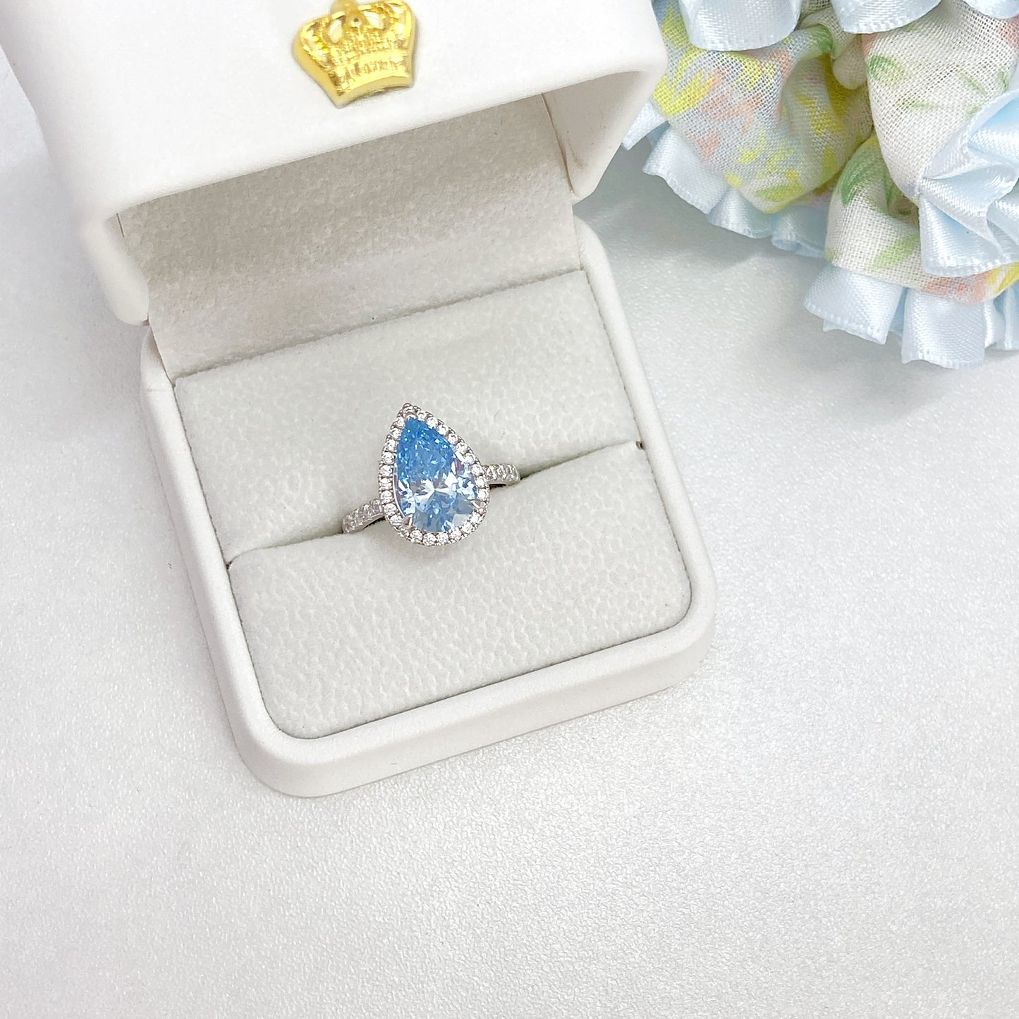 “Aqua Marquis” S925 Sterling Silver Pear-Cut High Carbon Diamond Ring