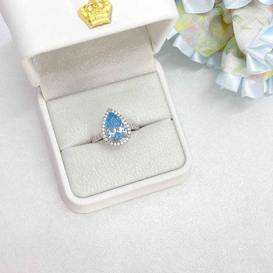 “Aqua Marquis” S925 Sterling Silver Pear-Cut High Carbon Diamond Ring
