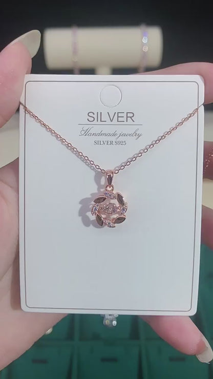 “Lucky Sheaf” S925 Sterling Silver Blue Zircon Moving Pendant Necklace