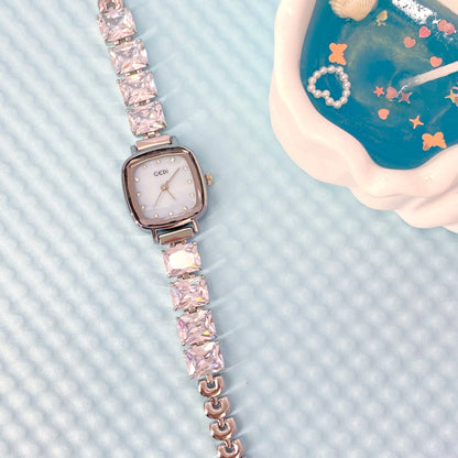 Celeste Ice Silver-Tone Baguette CZ Shell Dial Quartz Watch
