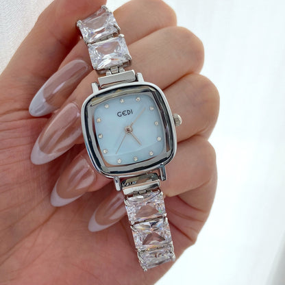 Celeste Ice Silver-Tone Baguette CZ Shell Dial Quartz Watch