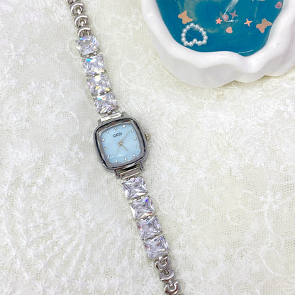 Celeste Ice Silver-Tone Baguette CZ Shell Dial Quartz Watch