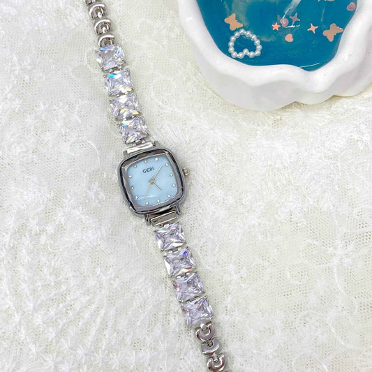 Celeste Ice Silver-Tone Baguette CZ Shell Dial Quartz Watch
