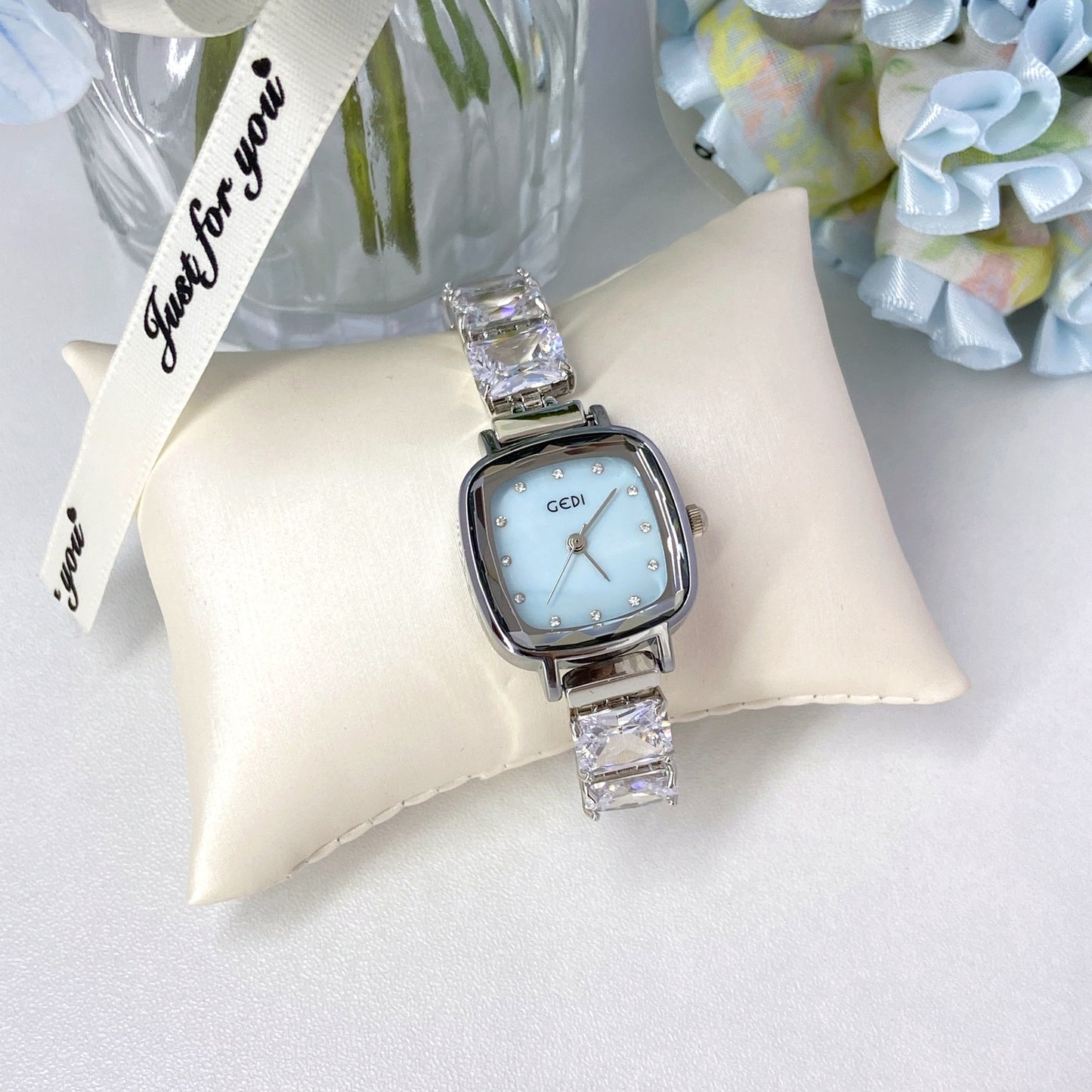 Celeste Ice Silver-Tone Baguette CZ Shell Dial Quartz Watch