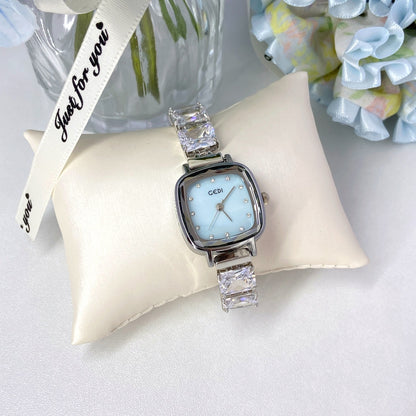 Celeste Ice Silver-Tone Baguette CZ Shell Dial Quartz Watch